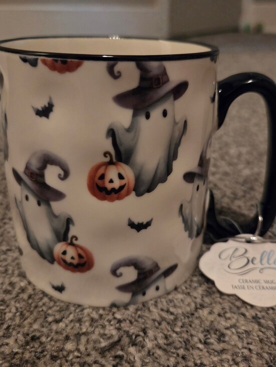 10 Strawberry Street Other - Halloween Ghosts In Witch Hat & Pumpkins Ceramic Mug